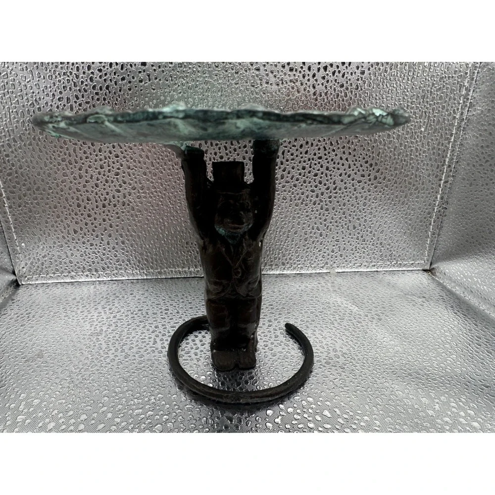 Vintage Cast Metal Monkey Pedestal Tray Leaf Dish Verdigris 4in‎ Decor